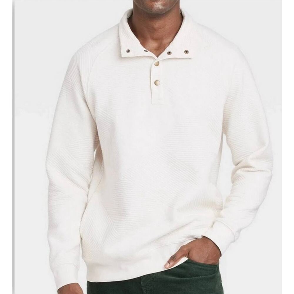 NWT Goodfellow 1/4 Snap Pullover Ivory Quilted Ribbed Preppy Soft Casual Mens XL